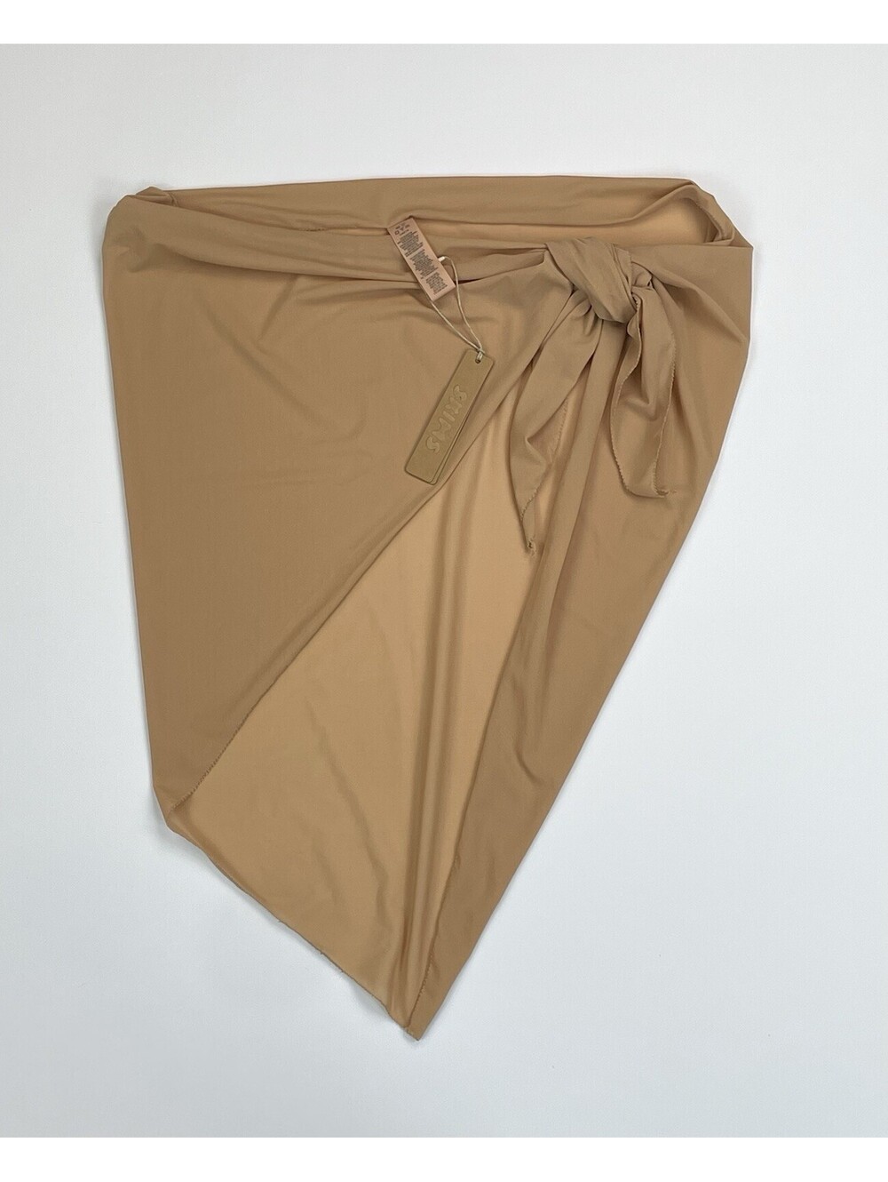 NWT SKIMS Swim Recycled Mesh Sarong Mini Skirt Cover Up Ochre Tan Nude S/M